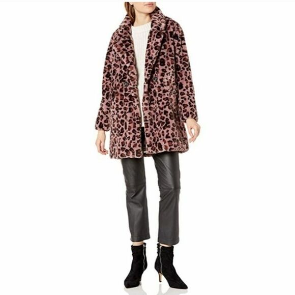 NEW Steve Madden faux fur vegan pink leopard mob wife jacket coat M - Picture 11 of 12
